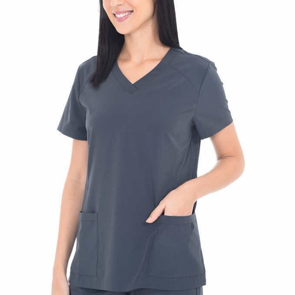 BT Supply Co Ladies' V-Neck Scrub Top. Variety (Gray, X-Large)